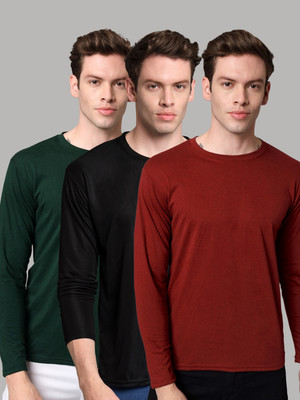 InkTees Solid Men Round Neck Green, Black, Maroon T-Shirt