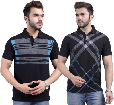 SCUBA Checkered Men Polo Neck Black T-Shirt