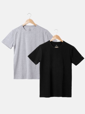 Air Garb Solid Men Round Neck Black, Grey T-Shirt
