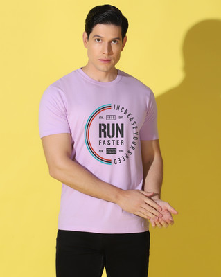 WOOSTRO Printed Men Round Neck Purple T-Shirt