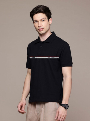 Moda Rapido Graphic Print Men Polo Neck Black T-Shirt
