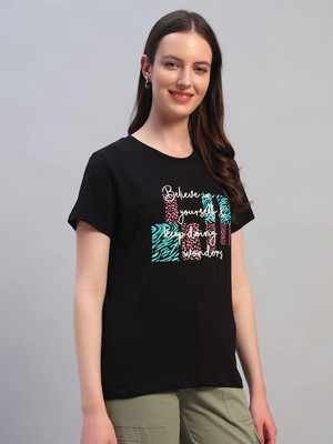 CANTABIL Printed Women Round Neck Black T-Shirt