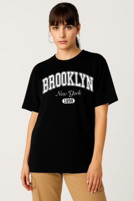 Be Crazy Typography Women Round Neck Black T-Shirt