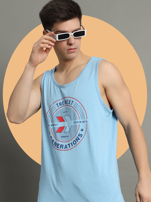 GETGOLF Printed Men Round Neck Light Blue T-Shirt