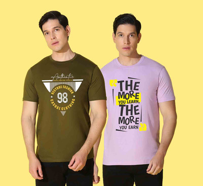 WOOSTRO Printed Men Round Neck Multicolor T-Shirt