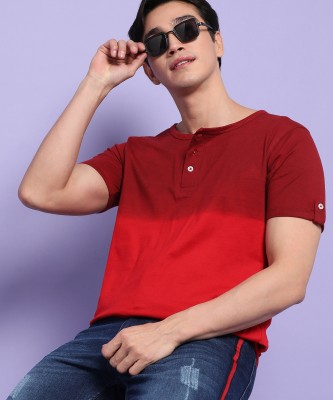 CAMPUS SUTRA Colorblock Men Henley Neck Maroon T-Shirt