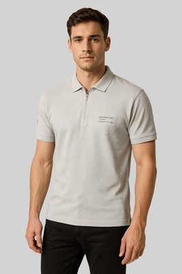 GO BIRDY Solid Men Polo Neck Grey T-Shirt