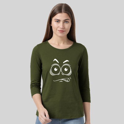 Nilan Tees Wear Graphic Print Women Round Neck Dark Green T-Shirt