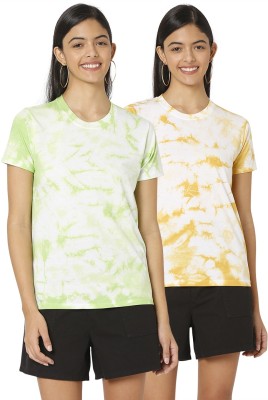 Smarty Pants Tie & Dye Women Crew Neck Reversible Green, Yellow T-Shirt