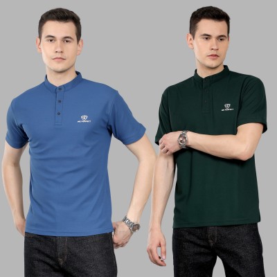 We Perfect Solid Men Polo Neck Blue, Green T-Shirt