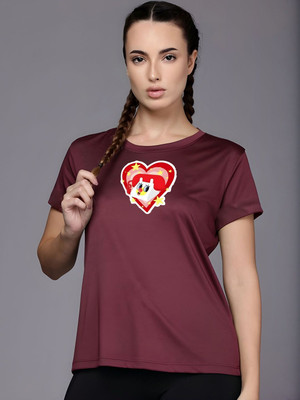 Moda Rapido Graphic Print Women Round Neck Maroon T-Shirt