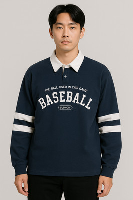 AVEJO Printed Men Polo Neck Dark Blue T-Shirt