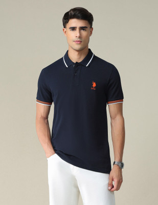 U.S. POLO ASSN. Solid Men Polo Neck Blue T-Shirt