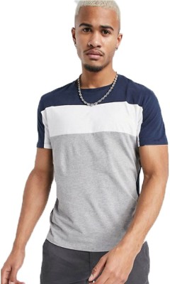 Styvibe Solid Men Round Neck Blue, Grey T-Shirt