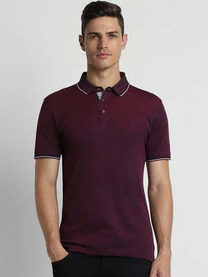 PETER ENGLAND Solid Men Polo Neck Purple T-Shirt