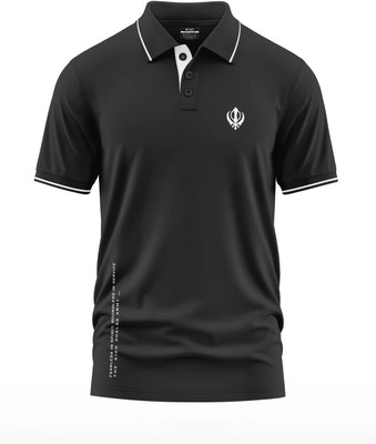 Warriorworld Printed Men Polo Neck Black T-Shirt