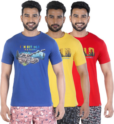 COLORS by Rupa Frontline Graphic Print Men Round Neck Dark Blue, Yellow, Red T-Shirt