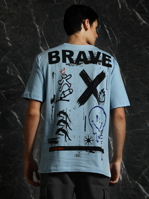 BREAKBOUNCE Printed, Typography Men Round Neck Blue T-Shirt