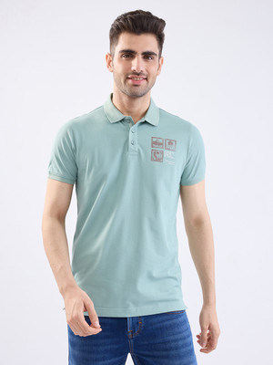 Spykar Solid Men Polo Neck Green T-Shirt