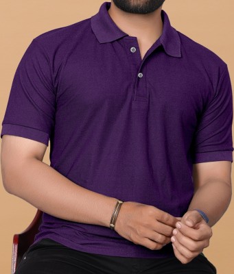 MAKEMODE Solid Men Polo Neck Purple T-Shirt