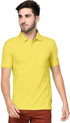 Bumchums Solid Men Polo Neck Yellow T-Shirt