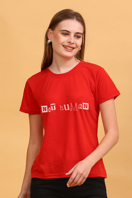 HOUSEOFFASHION Printed Women Round Neck Red T-Shirt