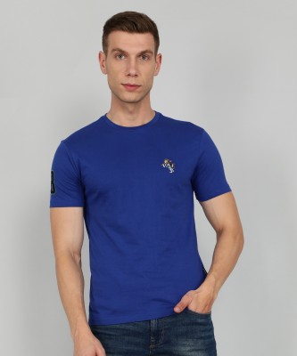 GIORDANO Solid Men Round Neck Blue T-Shirt