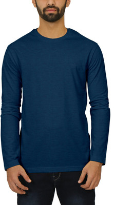CELSIUS Solid Men Round Neck Navy Blue T-Shirt