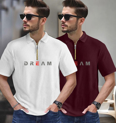 FastColors Self Design Men Polo Neck Multicolor T-Shirt