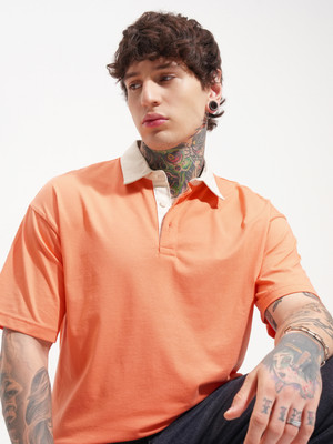 HIGHLANDER Solid Men Polo Neck Orange T-Shirt