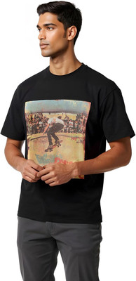 Glitchez Printed Men Round Neck Black T-Shirt