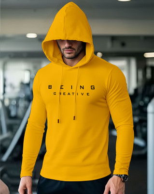 ENITOR Printed Men Hooded Neck Yellow T-Shirt