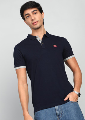 WROGN Solid Men Polo Neck Dark Blue T-Shirt