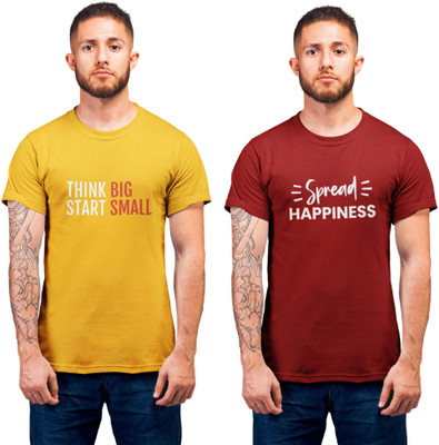 Stylewill Typography Men Round Neck Maroon, Yellow T-Shirt