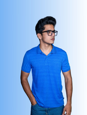 Lynx Self Design Men Polo Neck Blue T-Shirt
