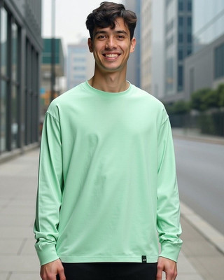 BEWAKOOF Solid Men Round Neck Light Green T-Shirt