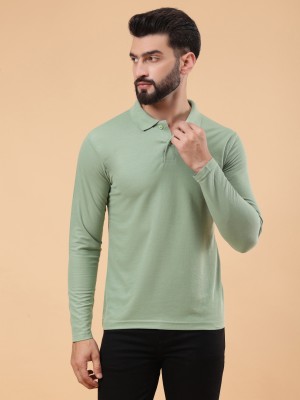 We Perfect Solid Men Polo Neck Green T-Shirt