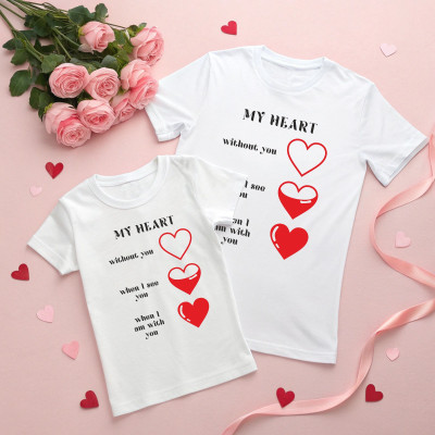 Triptee Printed Couple Round Neck White T-Shirt