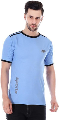 NEEPRI Solid Men Round Neck Blue T-Shirt