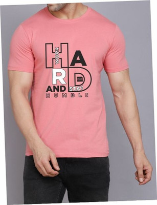 WOOSTRO Printed Men Round Neck Pink T-Shirt