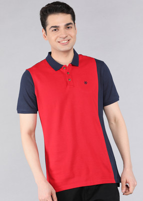 WROGN Colorblock Men Polo Neck Red, Dark Blue T-Shirt