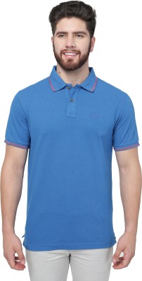 Greenfibre Solid Men Polo Neck Blue T-Shirt