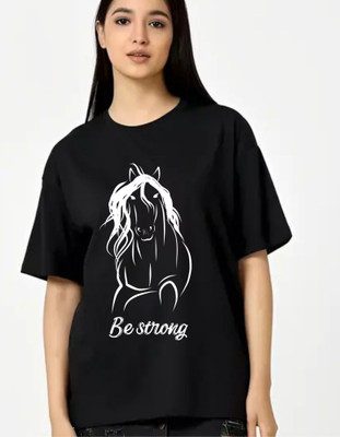 fashnobic Printed Women Round Neck Black T-Shirt