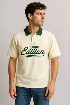 CULISH Printed Men Polo Neck Beige T-Shirt
