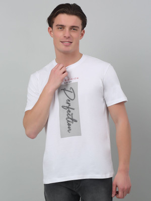CANTABIL Striped, Typography Men Round Neck White T-Shirt
