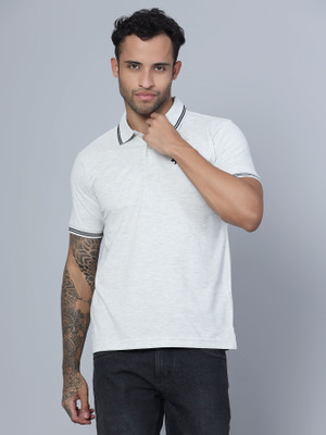 CANTABIL Solid Men Polo Neck Grey T-Shirt