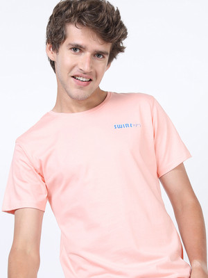 HIGHLANDER Printed Men Round Neck Pink T-Shirt