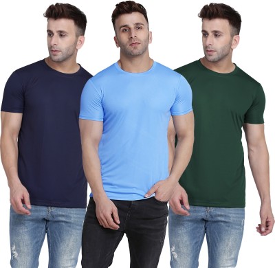 TQH Solid Men Round Neck Dark Blue, Light Blue, Dark Green T-Shirt