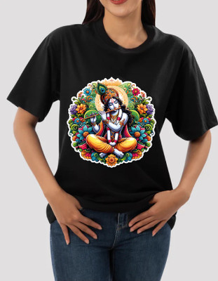 sova legacy Printed Women Round Neck Black T-Shirt