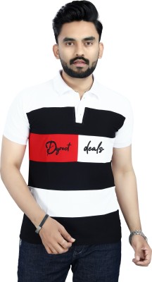 Olympus Mons Striped Men Polo Neck White T-Shirt